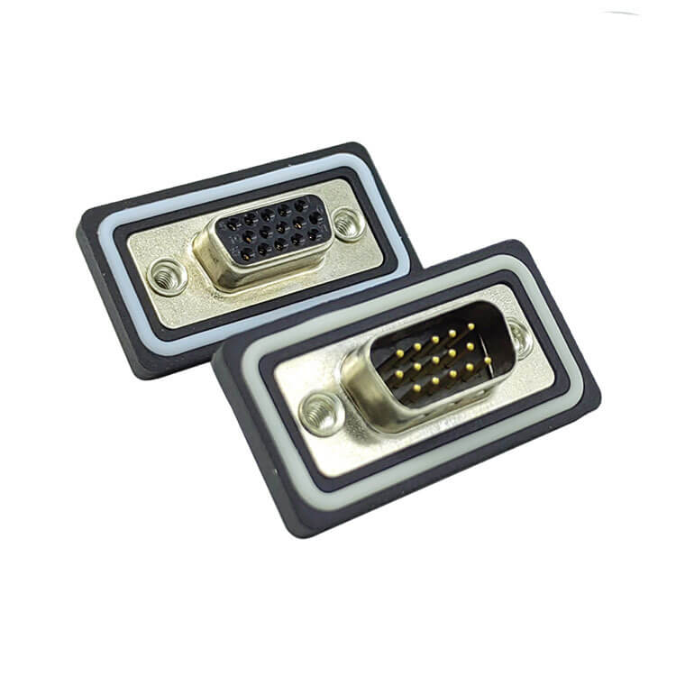 D SUB 15Pin Connector Straight Male Female Through Hole Serial Port 15Pin Waterproof 3 Row Solid pin