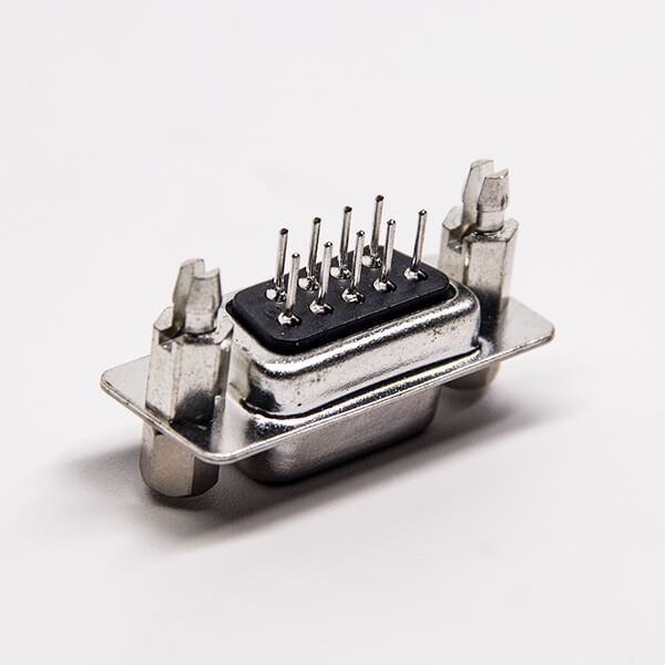 Standard D SUB 9 Pin Female Straight 180 Degree Staking Type Black Through Hole