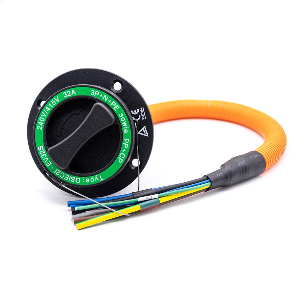 16A 250V Three Phase EV Quick Charger IEC 62196 Type 2 AC Charging Socket with 0.5M Cable For Vehicle End