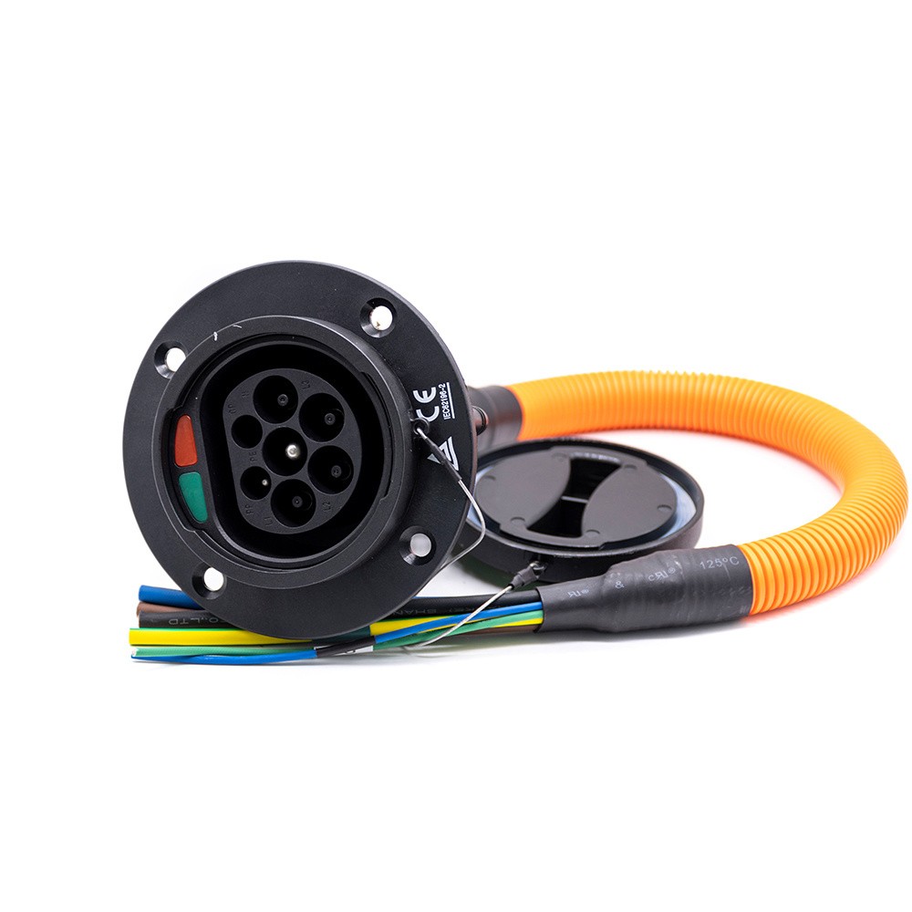 16A 250V Three Phase EV Quick Charger IEC 62196 Type 2 AC Charging Socket with 0.5M Cable For Vehicle End