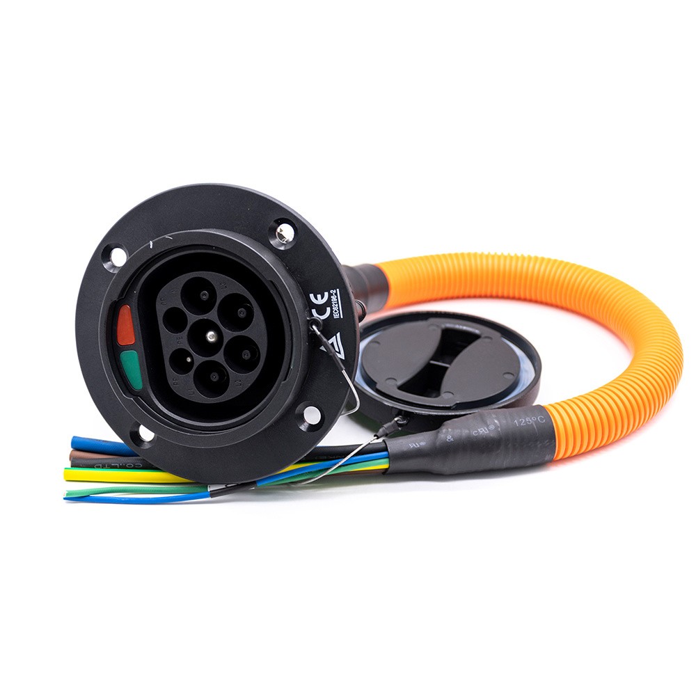 16A 250V Three Phase EV Quick Charger IEC 62196 Type 2 AC Charging Socket with 0.5M Cable For Vehicle End