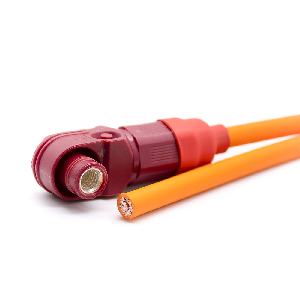 8mm Energy Storage Connector Cable 1 Pin 90° Plug To Plug Red To Black  Plastic 200A IP67 25mm2