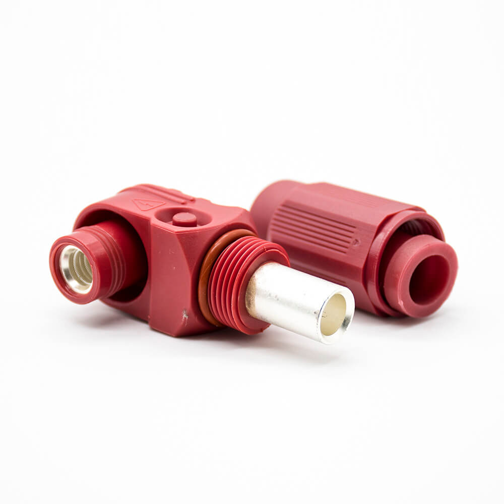 High Current Waterproof Connector Female IP67 400A 120mm² 14mm 1 Pin Plastic Red Cable Right Angle Plug