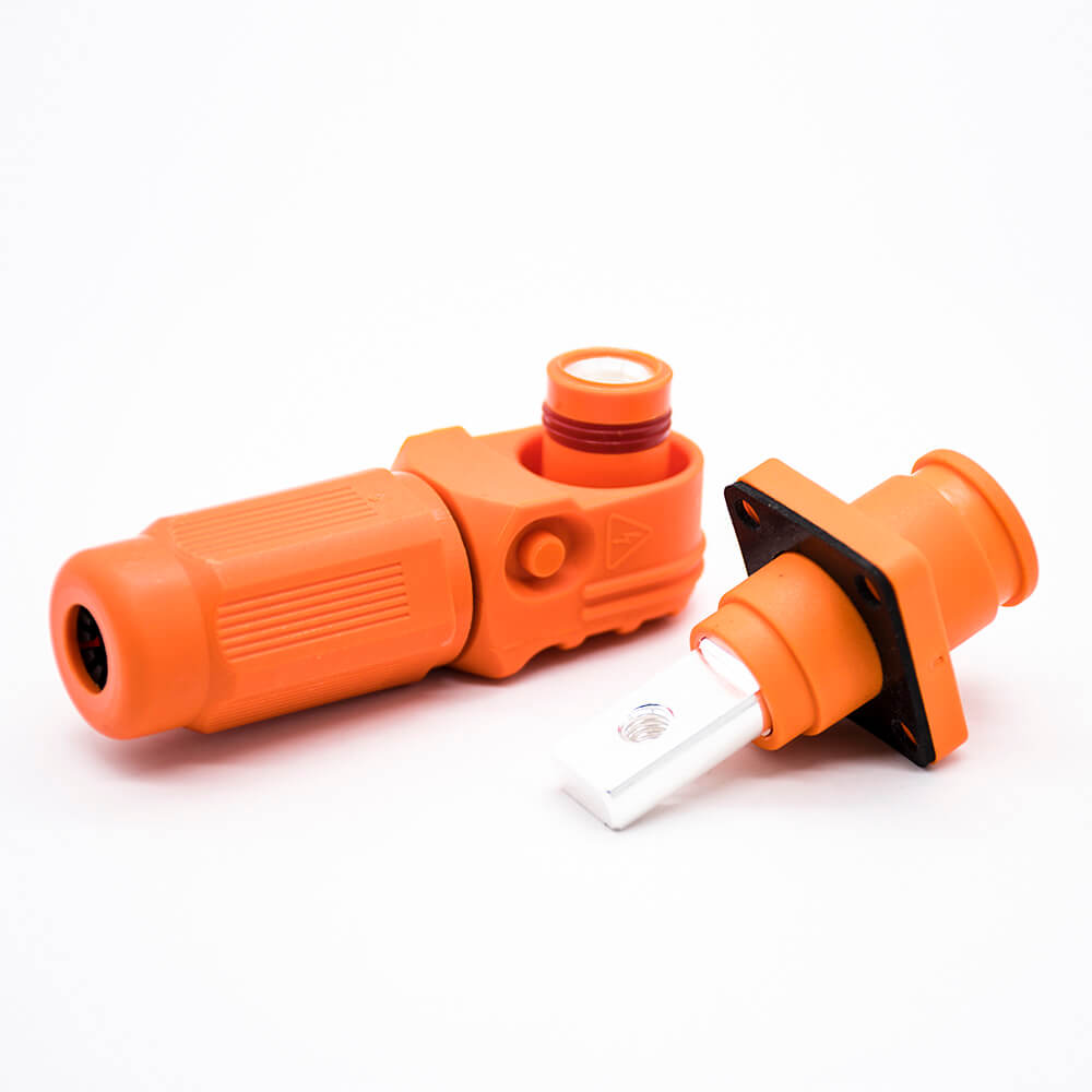 Surlok Power Connectors 8mm Right Angle Plug Socket Orange IP65 120A Busbar Lug One Pair