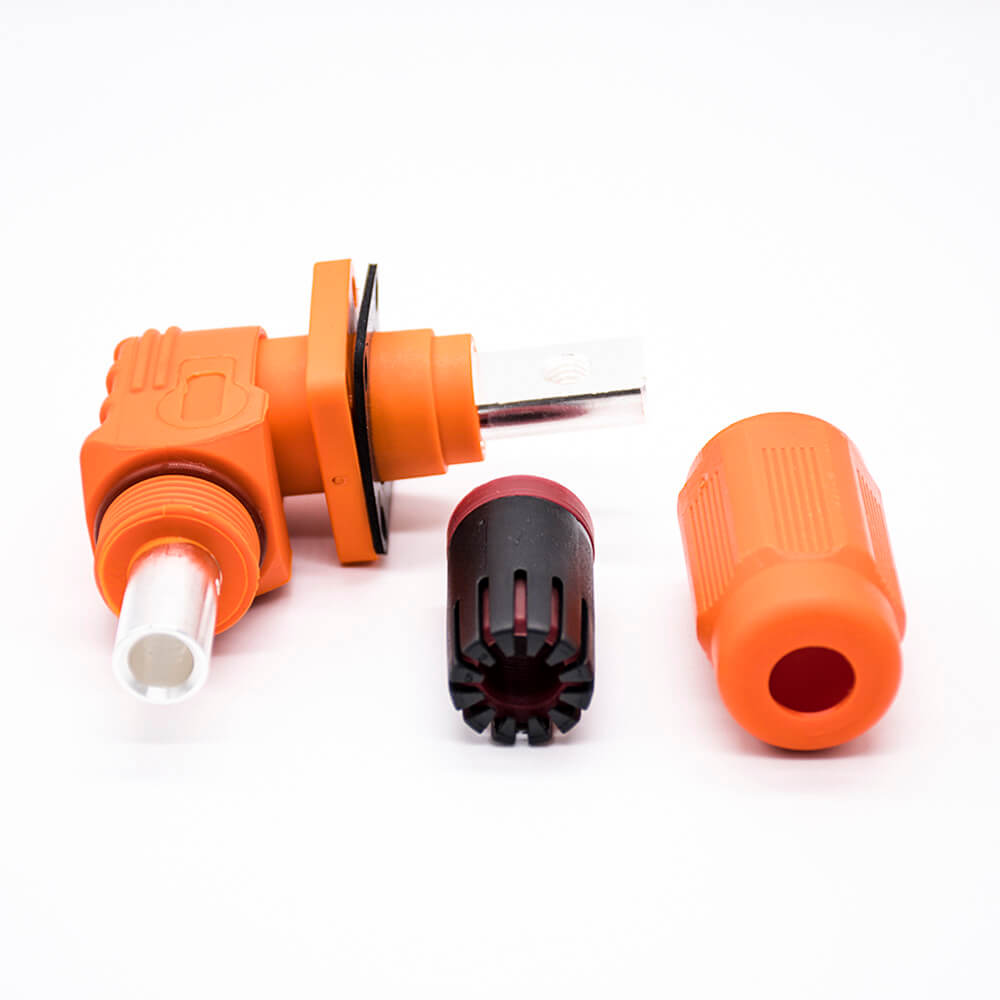 Surlok Power Connectors 8mm Right Angle Plug Socket Orange IP65 120A Busbar Lug One Pair