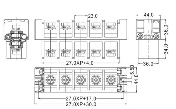 Panel Feed Through Terminal Block 5 Pin 30A 600V UL94-V0