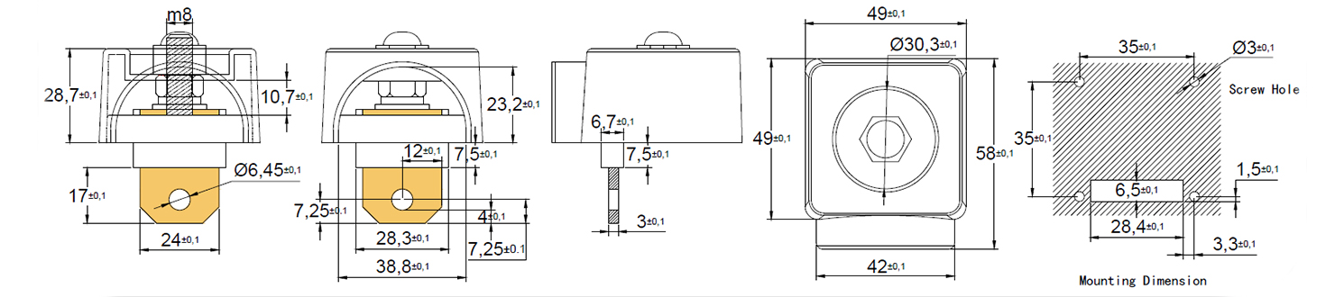 Panel Mount 250A Black and Red High Current Copper Terminal Straight