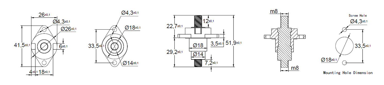 Straight Panel Mount 2 Hole Flange Black and Red High Current Copper Terminal 200A