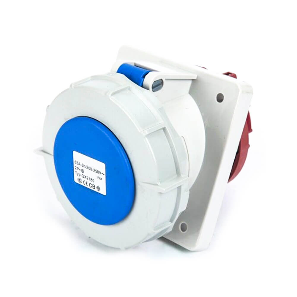 Waterproof Industrial Connector Socket 3Pin 63A 400V 2P+E IP67