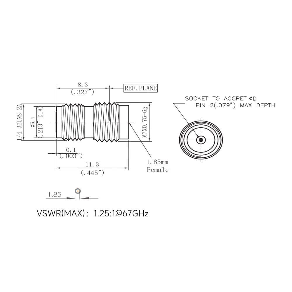 1.85mm Female 1.85-Kfd Rf Connector 67Ghz Threaded