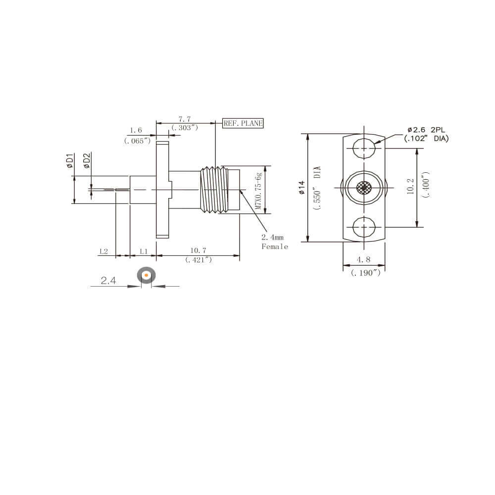 2.4Mm Female Receptacle Dc To 50Ghz 2-Hole Flange 2.4Mm-Kfd