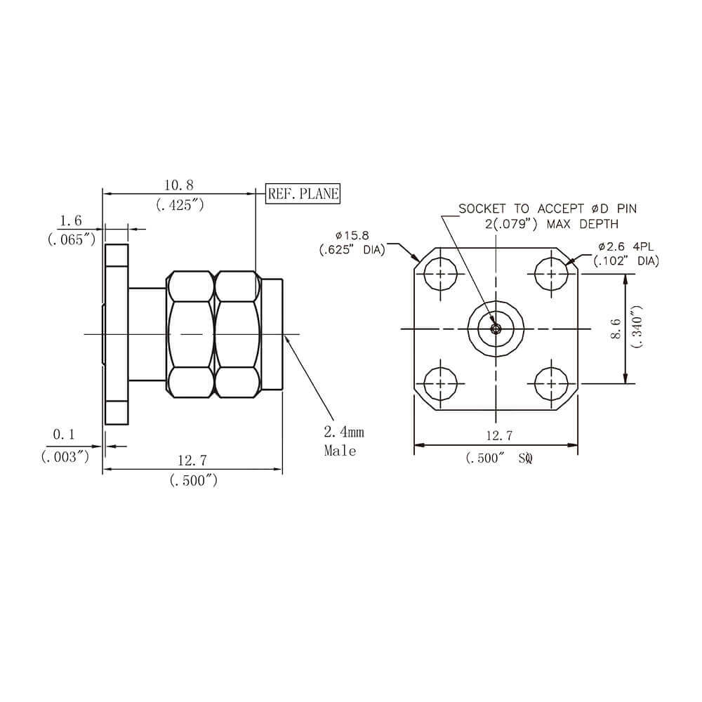 2.4Mm Male Receptacle Dc To 50Ghz 4-Hole Flange 2.4Mm-Jfd