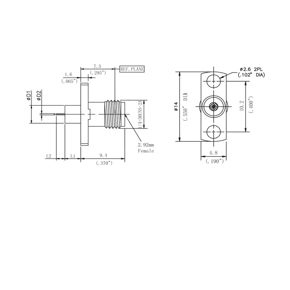 2.92Mm Female 2-Hole Flange Bulkhead Mount Dc To 40Ghz Rf Coax Connector