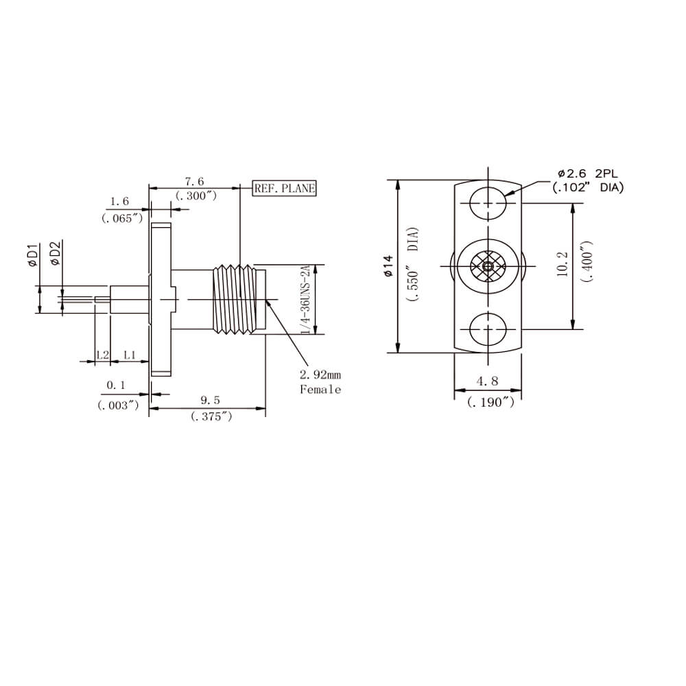 2.92Mm Female Dc To 40Ghz 2-Hole Flange Outer Contact Through The Wall