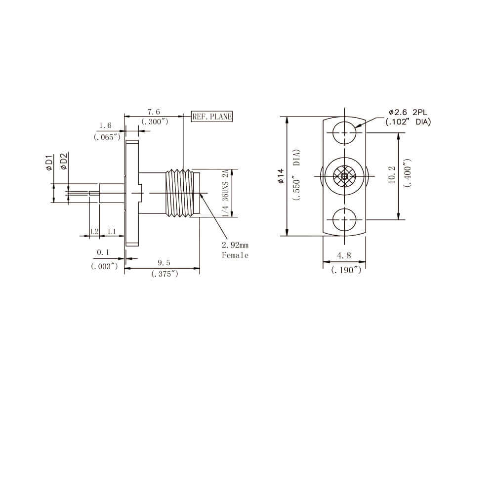 2.92Mm Female Dc To 40Ghz Pcb Mount 2-Hole Flange High Frequency RF Connector