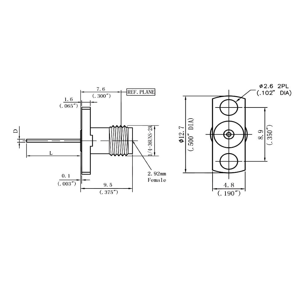 Female 2.92Mm 2-Hole Flange Dc To 40Ghz Outer Contact Through The Wall Outer Contact Through The Wall