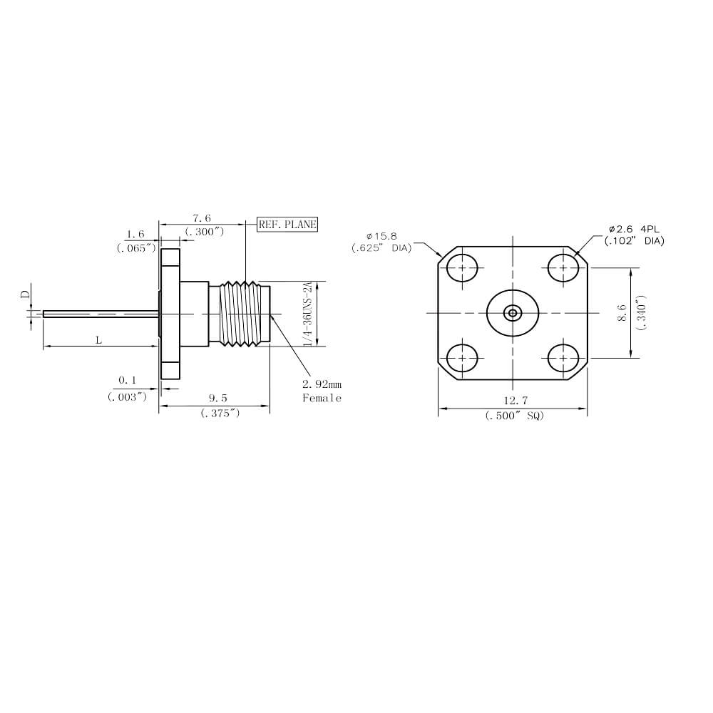 Female 2.92Mm Dc To 40Ghz 4-Hole Flange Outer Contact Through The Wall