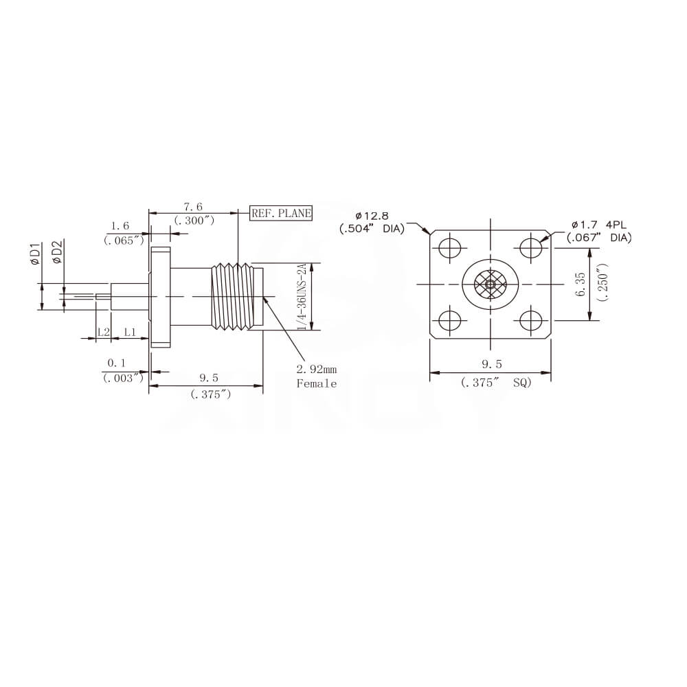 High Frequency 2.92Mm Female 4-Hole Flange Bulkhead Mount Dc To 40Ghz Rf Coax Connector