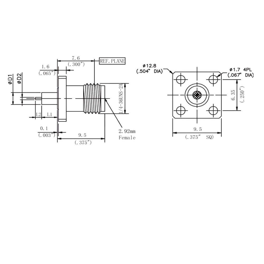 Stainless Steel 2.92Mm Female 4-Hole Flange Bulkhead Mount Dc To 40Ghz Rf Coax Connector