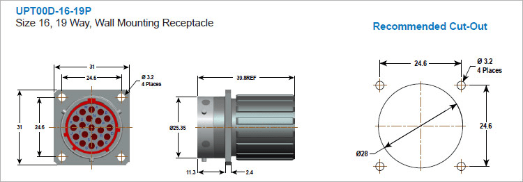 UPT06D-16-19S Military Spec Connectors 19pin Automotive Connector