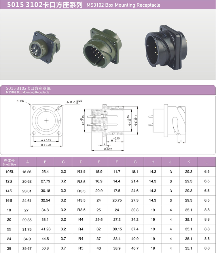 Military Spec Connectors Bayonet Series 3106A14S-SY1 3102A14S-SY1 Male and female 7 Pin Military Connector