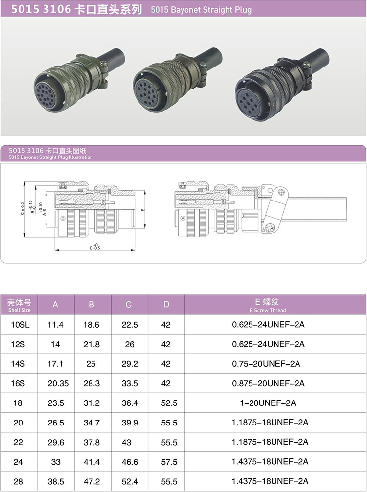 Military Spec Connectors Bayonet Series 3106A14S-SY1 3102A14S-SY1 Male and female 7 Pin Military Connector