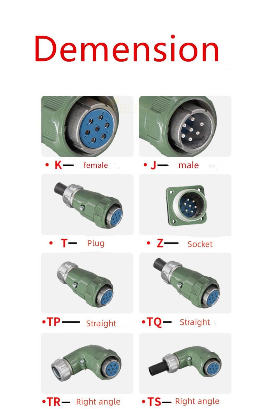 10A Waterproof Aviation Connector YD20-7 Pin Right Angle Formal TR Plug Female