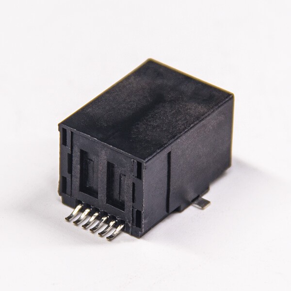 RJ12 Modular Connector Right Angled SMT Black Plastic 6p6c