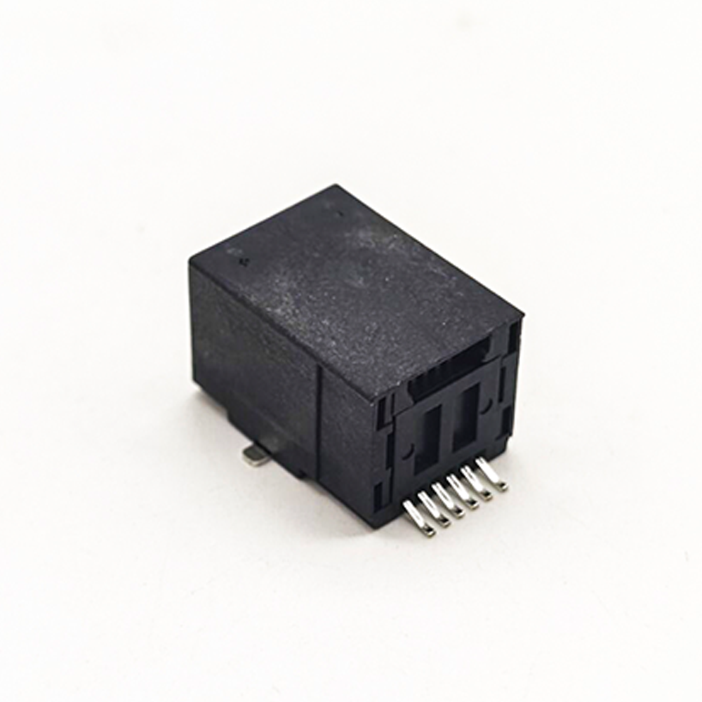 RJ12 Modular Connector Right Angled SMT Black Plastic 6p6c