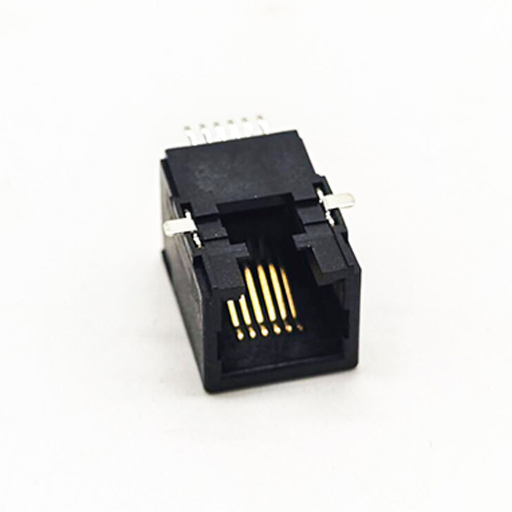 RJ12 Modular Connector Right Angled SMT Black Plastic 6p6c