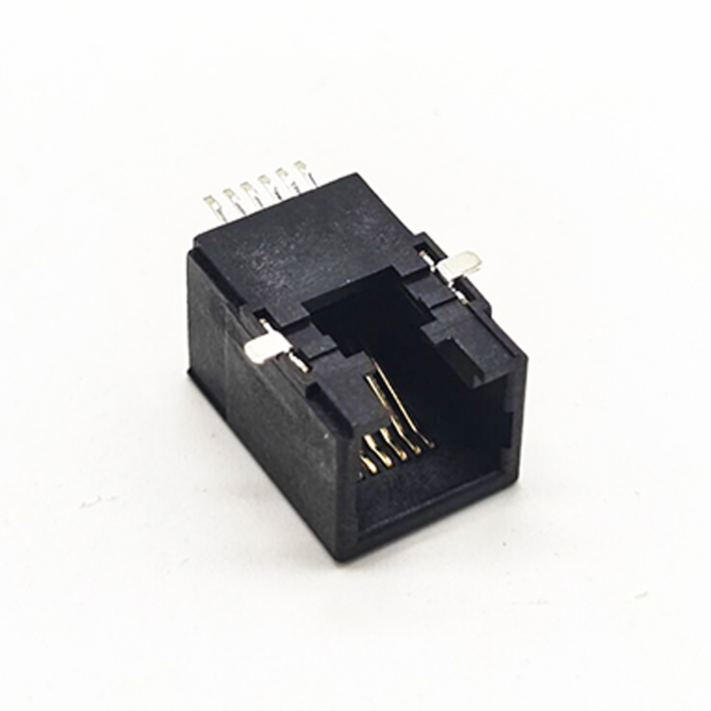 RJ12 Modular Connector Right Angled SMT Black Plastic 6p6c