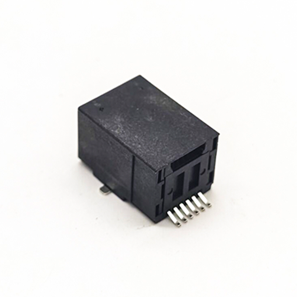 RJ12 Modular Connector Right Angled SMT Black Plastic 6p6c