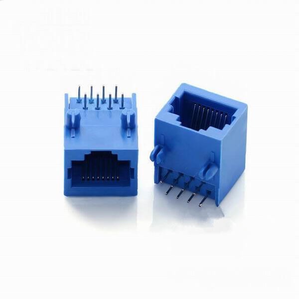 2pcs RJ45 8P8C Jack Modular Connector Right Angle Blue Unshield Without Led