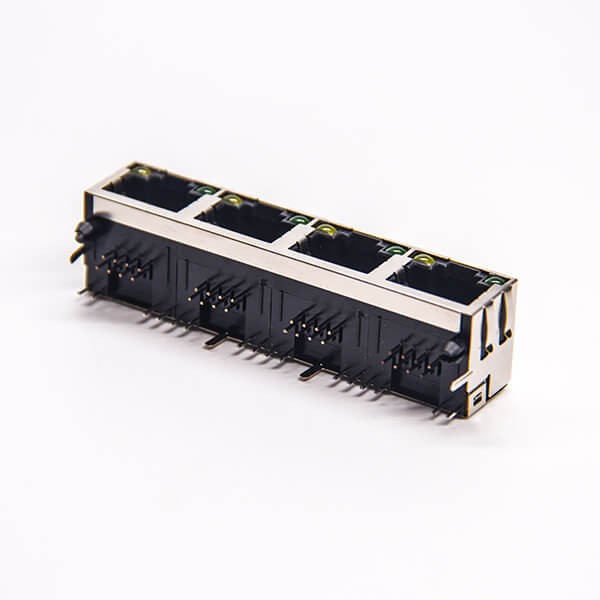 4 Port RJ45 PCB with LED Right Angled Through Hole PCB Mount with EMI 20pcs