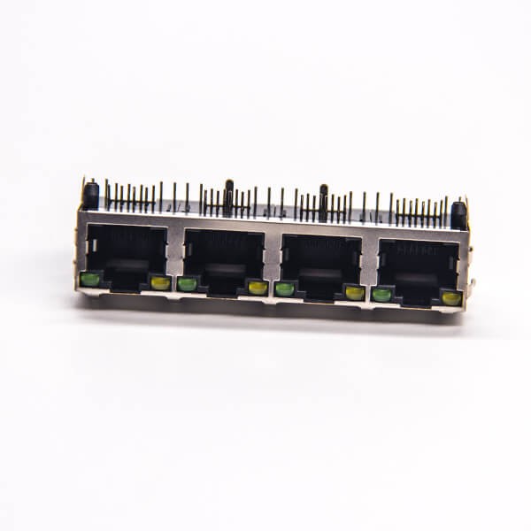 4 Port RJ45 PCB with LED Right Angled Through Hole PCB Mount with EMI 20pcs