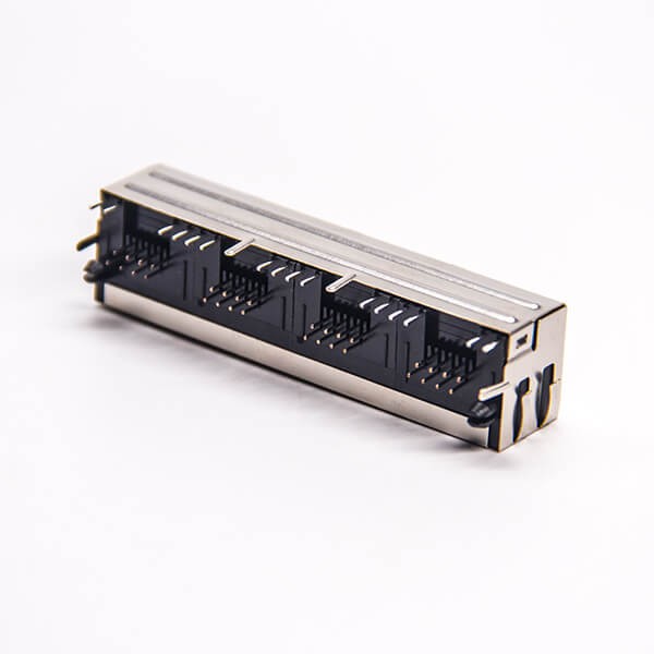 4 Port RJ45 PCB with LED Right Angled Through Hole PCB Mount with EMI 20pcs