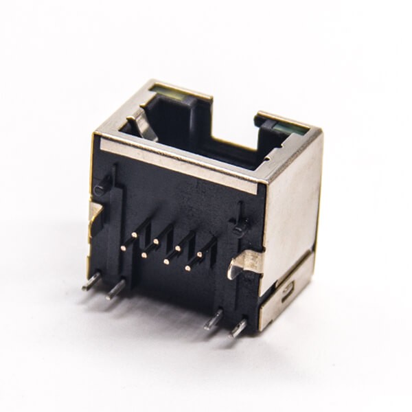 8p8c Socket Right Angled Shieled RJ45 Jack with LED Through Hole for PCB Mount with EMI