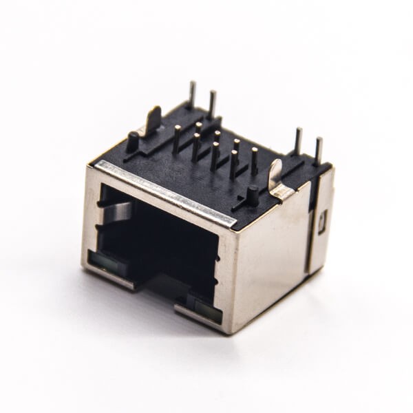 8p8c Socket Right Angled Shieled RJ45 Jack with LED Through Hole for PCB Mount with EMI