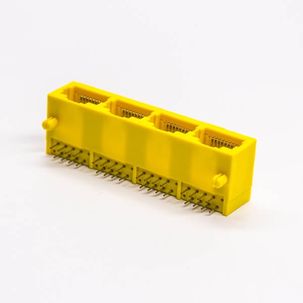 8p8c Socket Yellow Shell 4 Port Angled Unshielded Through Hole PCB Mount Without LED 20pcs