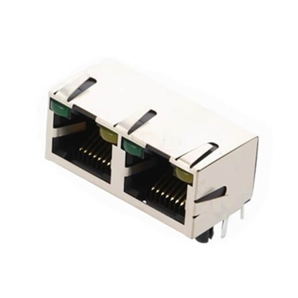 Double RJ45 Connector Jack with LEDs - Shielded 20pcs