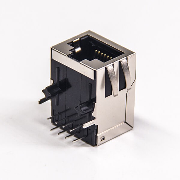 Ethernet Jack RJ45 Single Port Angled Through Hole PCB Mount with EMI