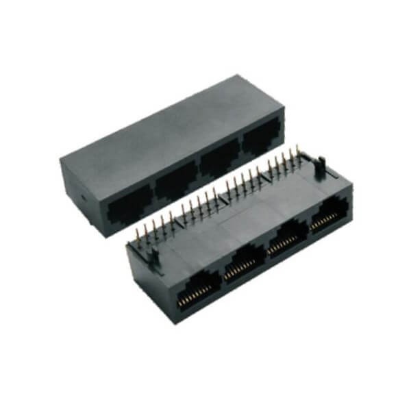 RJ45 1x4 Connector Female 90 Degree Unshield without Led Black