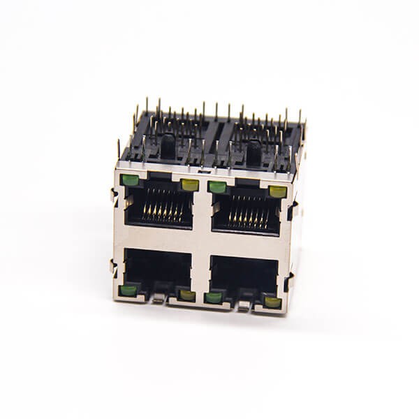 RJ45 2x2 Port 8p8c Shielded Jack Through Hole PCB Mount with LED