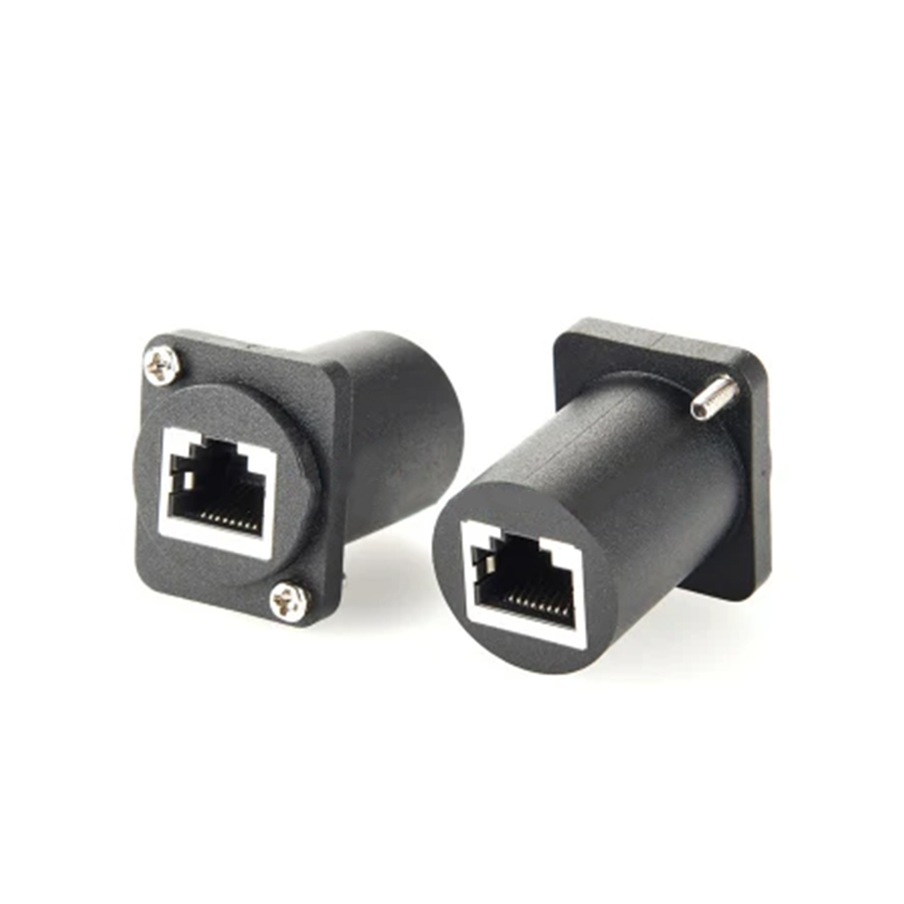 RJ45 Female Socket Flange Panel Mount Connector