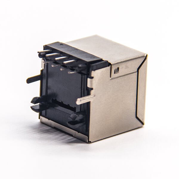 RJ45 Port Right Angled Female Single 8P8C with Shield without LED DIP PCB Mount