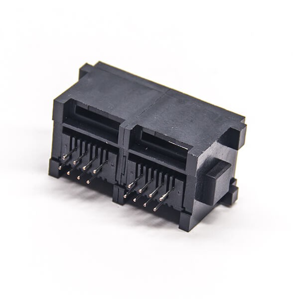 RJ45 Socket PCB Mount 180 Degree 2 Port Unshielded Black Plastic Through Hole