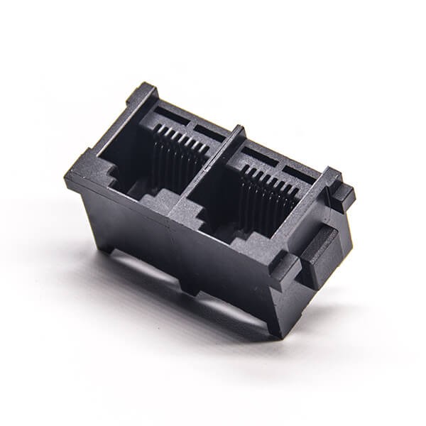 RJ45 Socket PCB Mount 180 Degree 2 Port Unshielded Black Plastic Through Hole