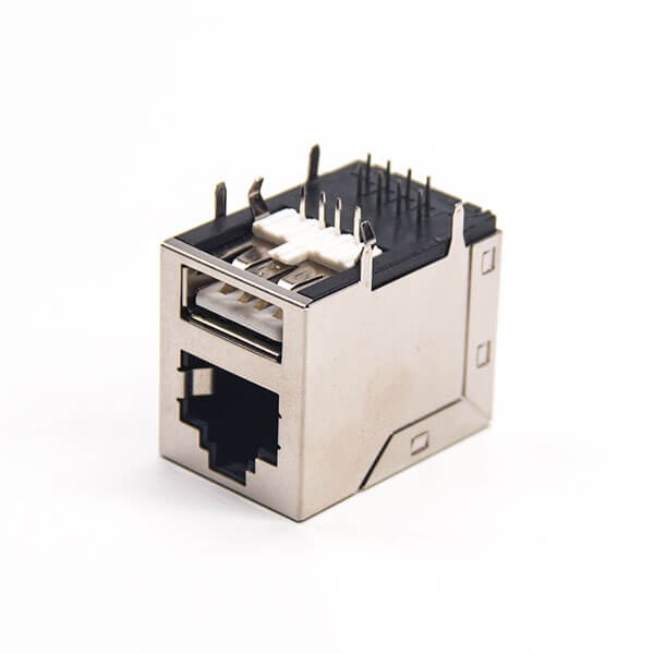 Stacked USB RJ45 Modular Jack 90 Degree without LED Through Hole