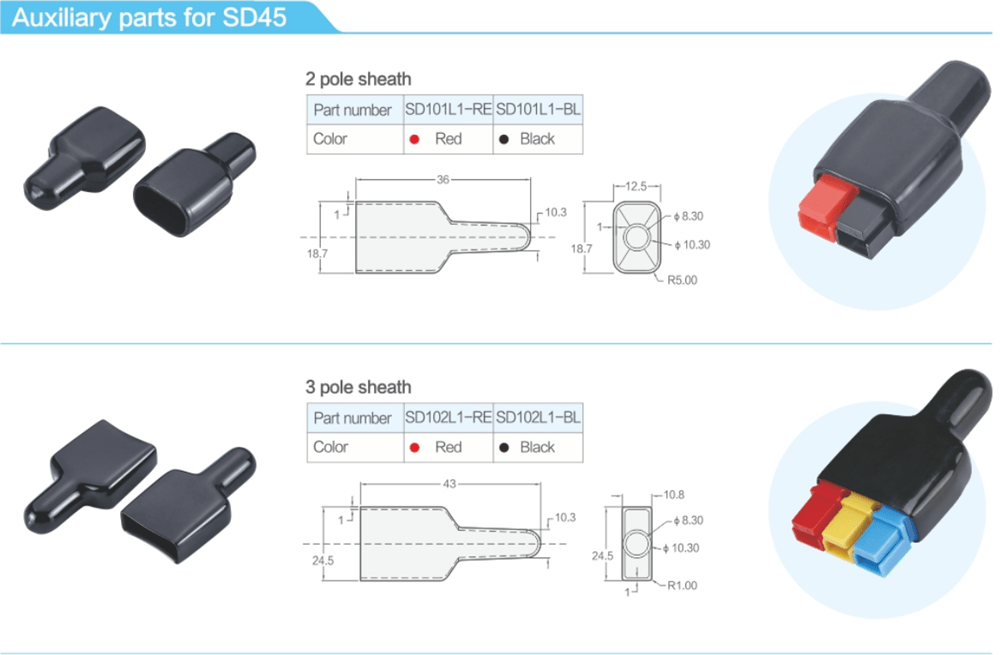 45Amp 600V Power Battery Connectors Red, Yellow and Blue Housing 3 Contacts Kit with Dust cable sleeve