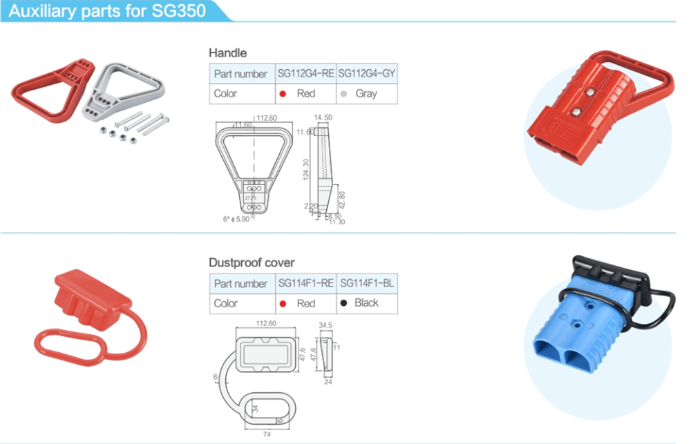 2 Way 600V 350Amp Grey Housing Battery Power Cable Connector with Red Color Cable fix plug